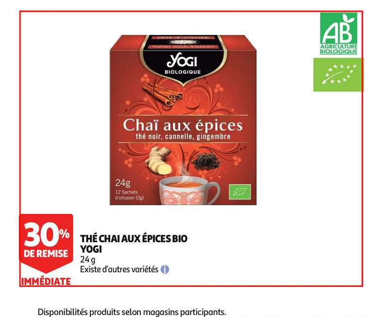 thé chai aux épices bio yogi 30% de remise immédiate