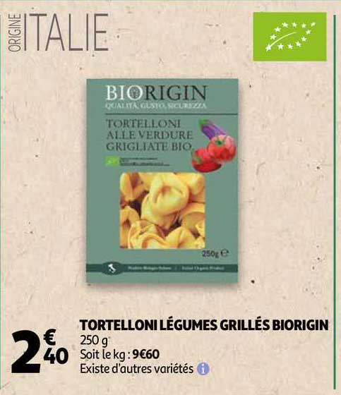 Tortelloni Légumes Grillés Biorigin
