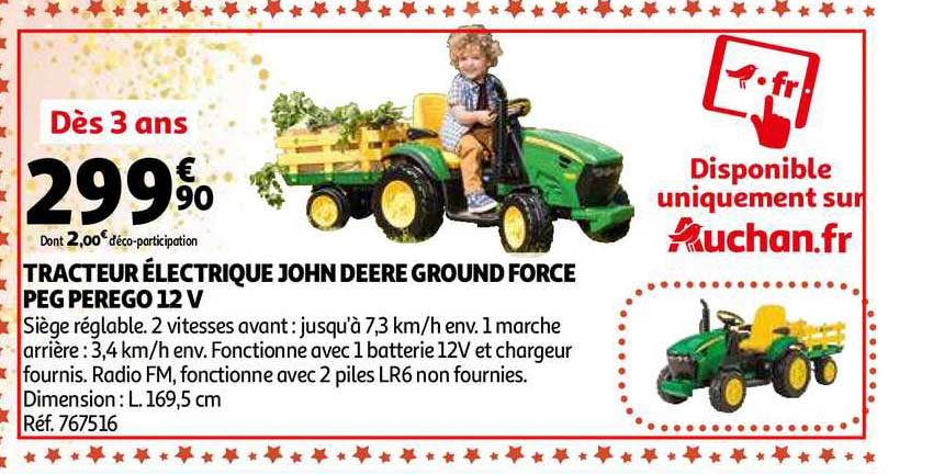 tracteur électrique john deere ground force pef perego 12v