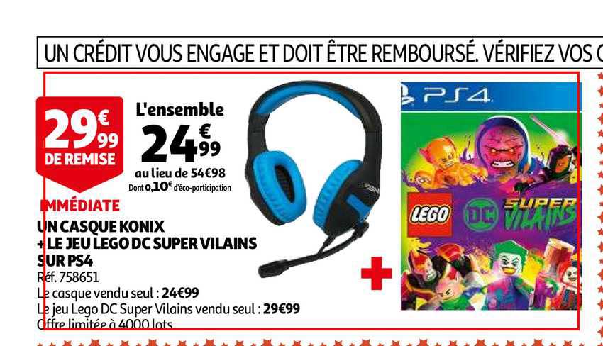 un casque konix + le jeu lego dc super vilains sur ps4