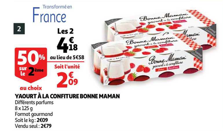 yaourt à la confiture bonne maman 50% sur le 2ème au choix