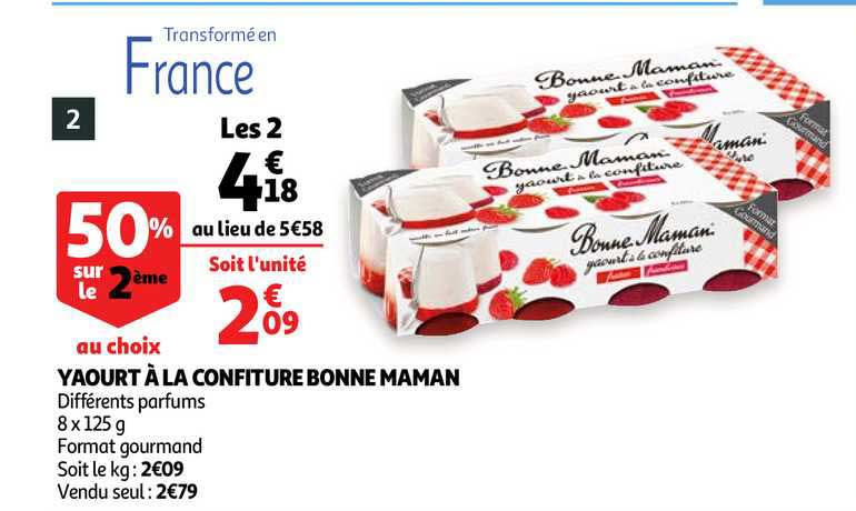 yaourt à la confiture bonne maman 50% sur le 2ème au choix