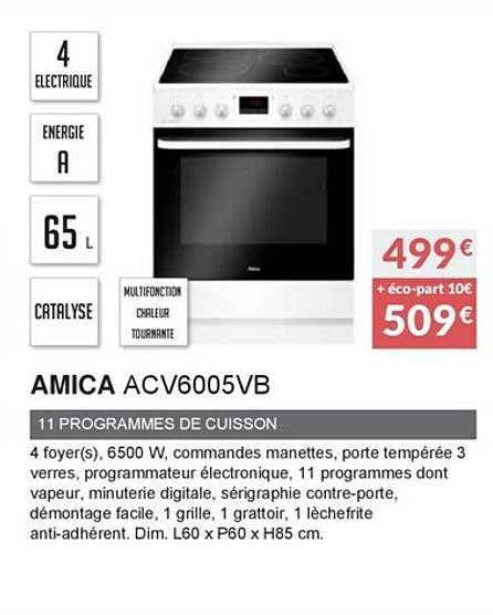 amica acv6005vb 11 programmes de cuisson