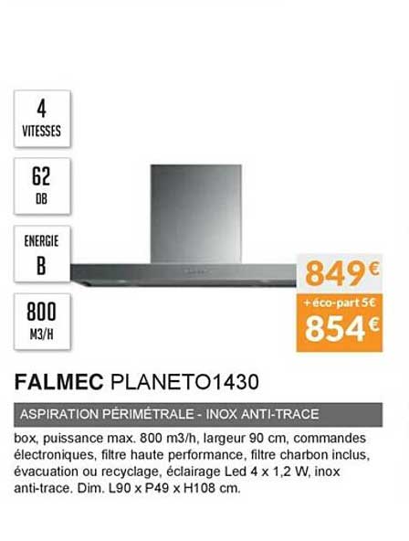 aspiration périmétrale inox anti-trace falmec planeto1430