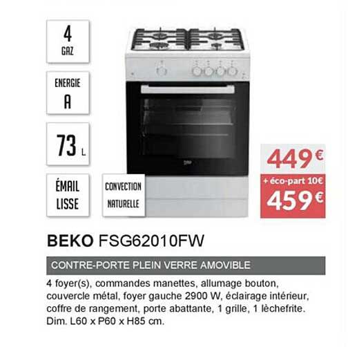 beko fsg62010fw contre-porte plein verre amovible