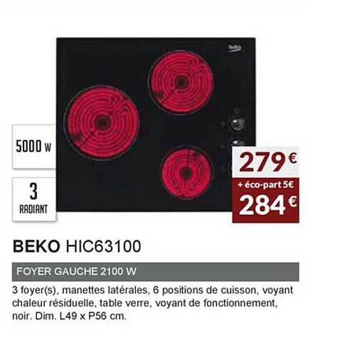 beko hic63100 foyer gauche 2100 w