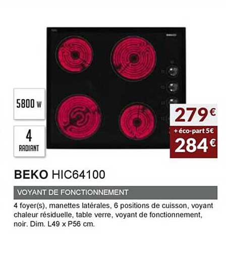 beko hic64100 voyant de fonctionnement