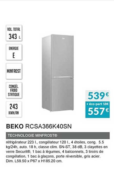 Beko Rcsa366k40sn Technologie Minfrost