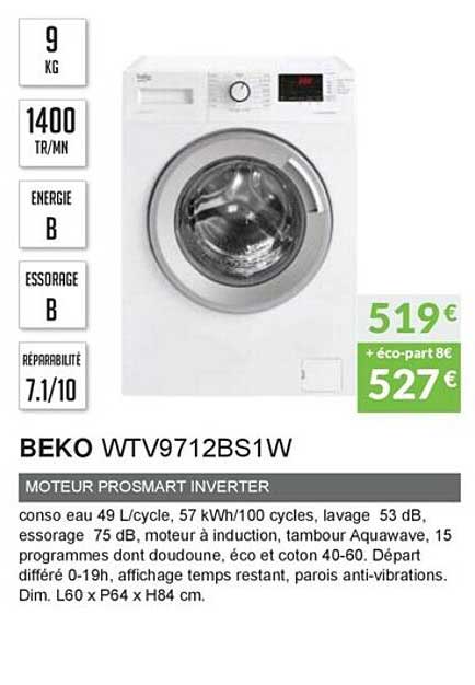 beko wtv9712bs1w moteur prosmart inverter