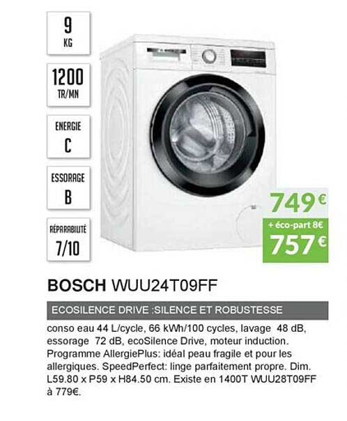 bosch wuu24t09ff ecosilence drive : silence et robustesse