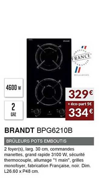 brandt bpg6210b brûleurs pots emboutis