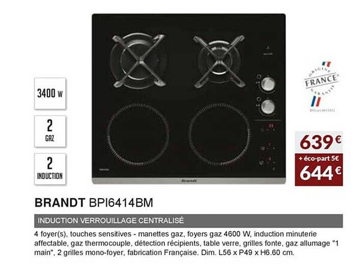 brandt bpi6414bm induction verrouillage centralisé