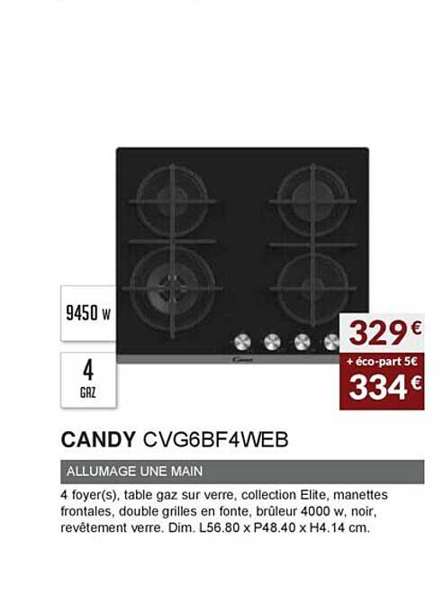 candy cvg6bf4web allumage une main
