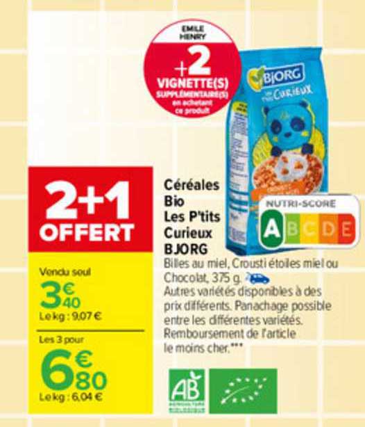 céréales bio les p'tits curieux bjorg