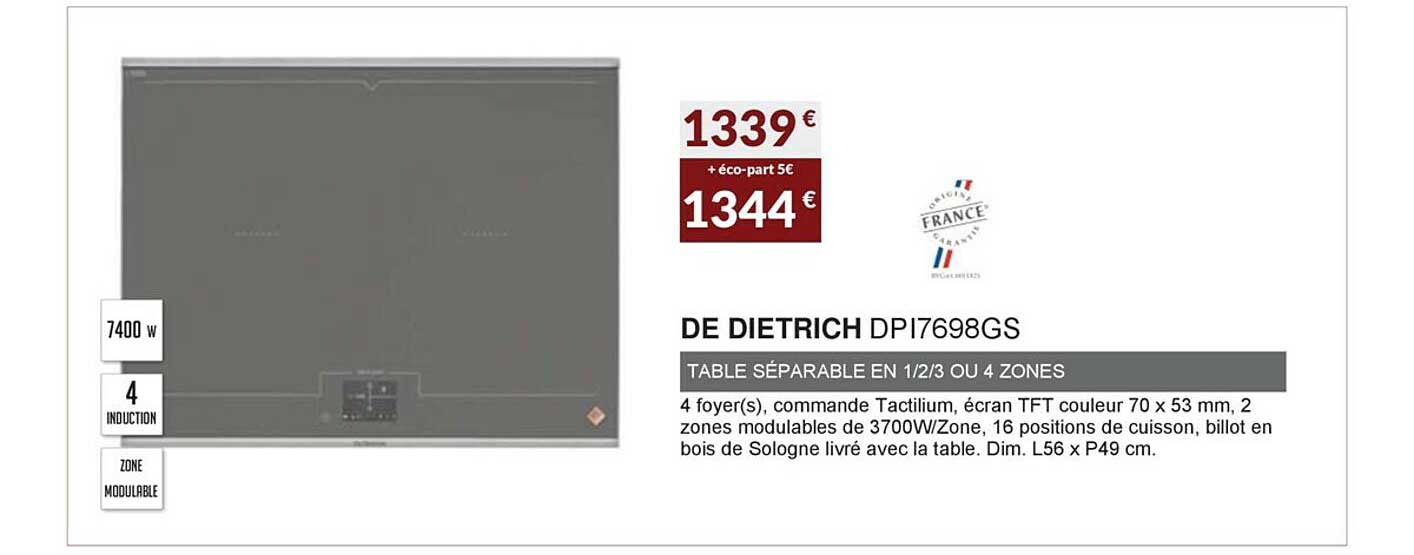 de dietrich dpi7698gs table séparable 1 2 3 ou 4 zones