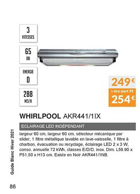éclairage led indépendant whirlpool akr441 1ix