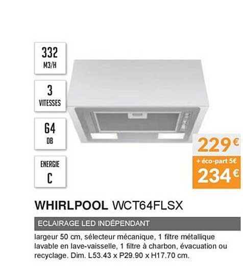 éclairage led indépendant whirlpool wct64flsx