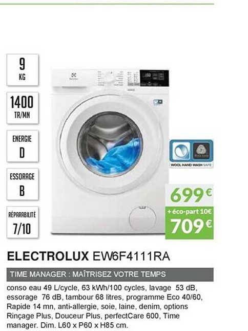 electrolux ew6f4111ra time manager : maîtrisez votre temps