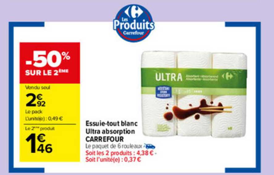 essuie-tout blanc ultra absorption carrefour