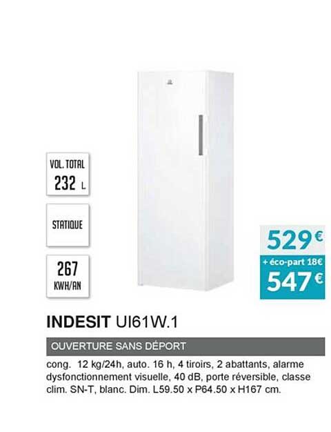 indesit ui61w.1 ouverture sans déport