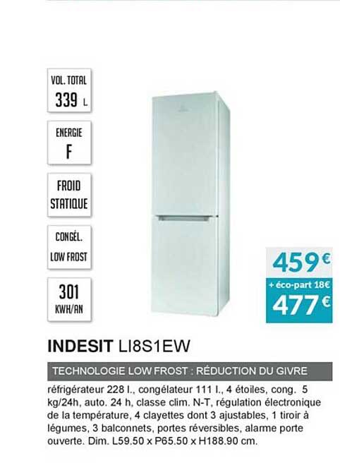 indesti li8s1ew technologie low frost : réduction du givre