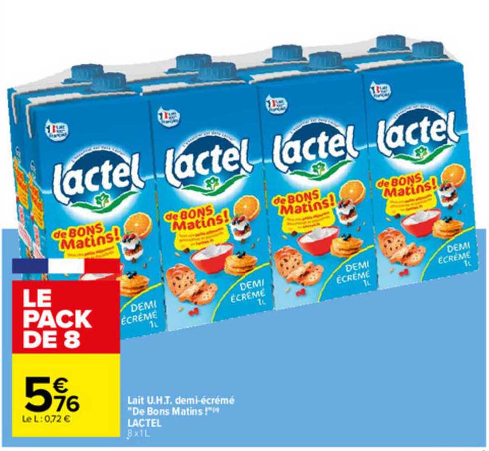 lait u.h.t. demi-écrémé "de bons matins! " lactel
