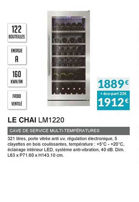 le chai lm1220 cave de service multi-températures