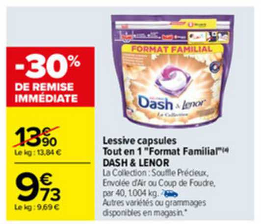 lessive capsules tout en 1 "format familial" dash & lenor