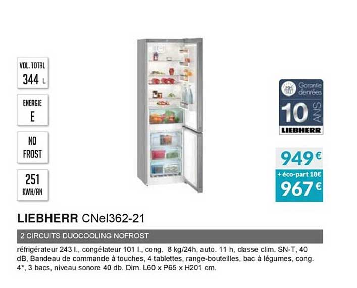 liebherr cnel362-21 2 circuits duocooling nofrost