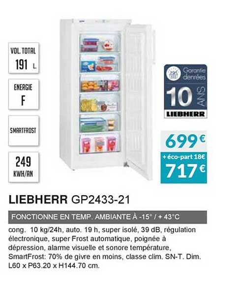 liebherr gp2433-21 fonctionne en temp. ambiante à -15° +43°c