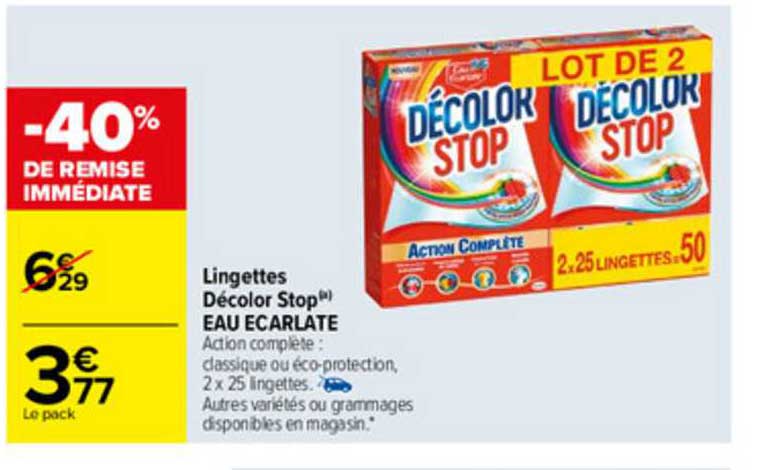 lingettes décolor stop eau écarlate