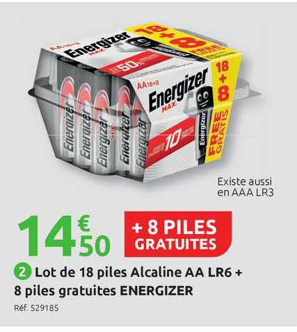 lot de 18 piles alcaline aa lr6 + 8 piles gratuites energizer