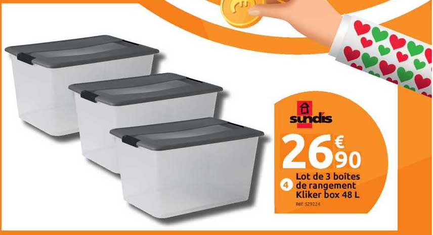 lot de 3 boîtes de rangement kliker box 48l