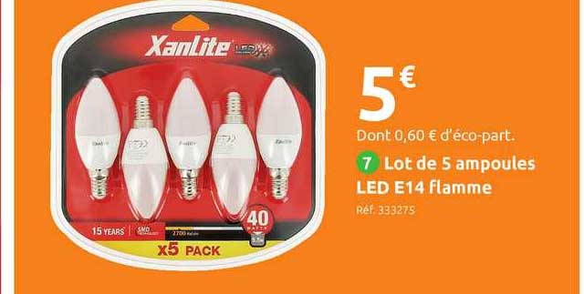 lot de 5 ampoules led e14 flamme