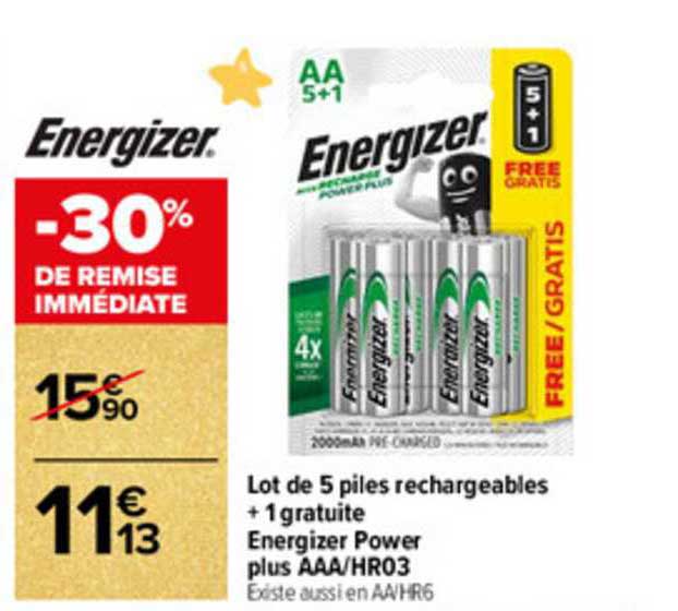 lot de 5 piles rechargeables + 4 gratuite energizer power pus aaa-hr03