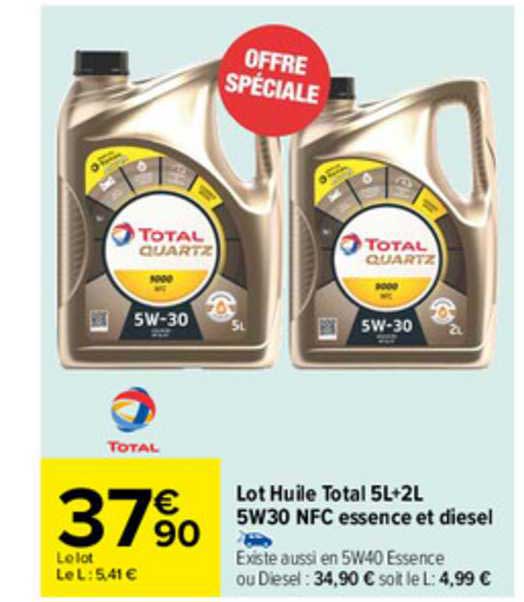 lot huile total 5l+2l 5w30 nfc essence et diesel