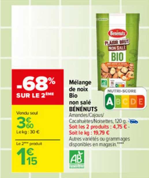 mélange de noix bio non salé bénénuts