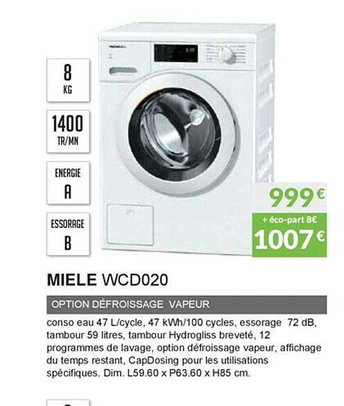 option dèfroissage vapeur miele wcd020