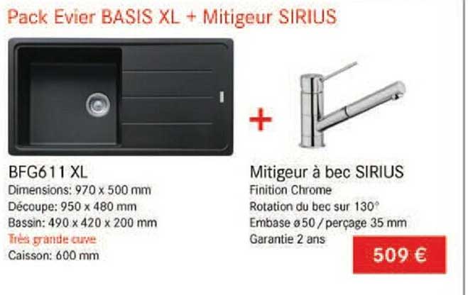 pack évier basis XL + mitigeur sirius