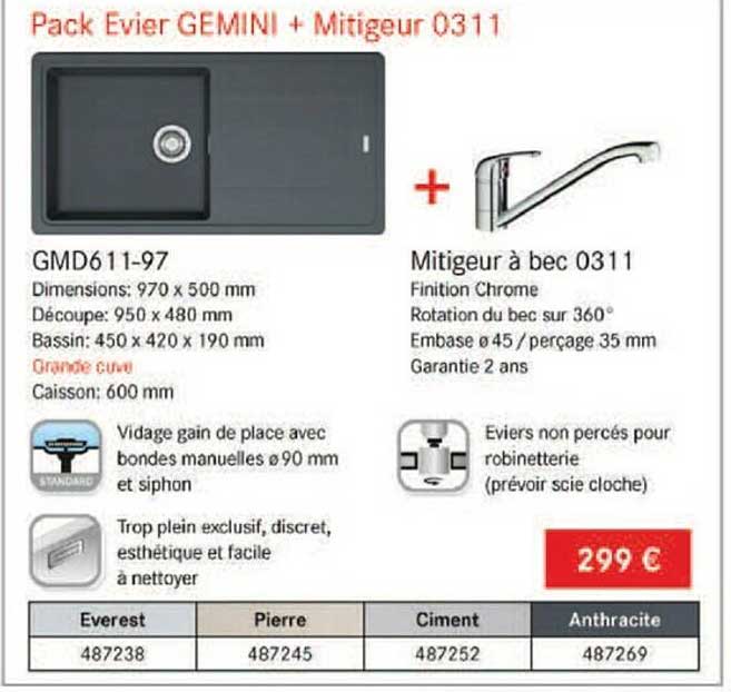 pack évier gémini + mitigeur 0311