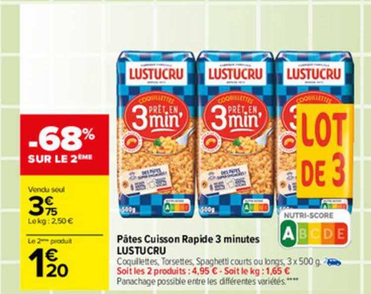 pâtes cuisson rapide 3 minutes lustucru