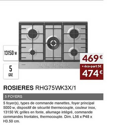 rosieres rhg75wk3x 1 5 foyers