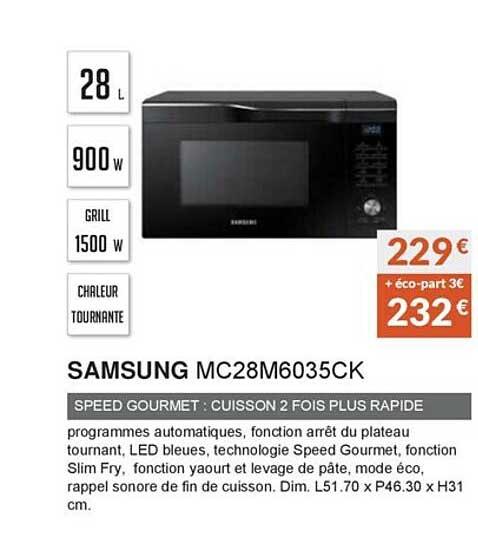 samsung mc28m6035ck speed gourmet : cuisson 2 fois plus rapide