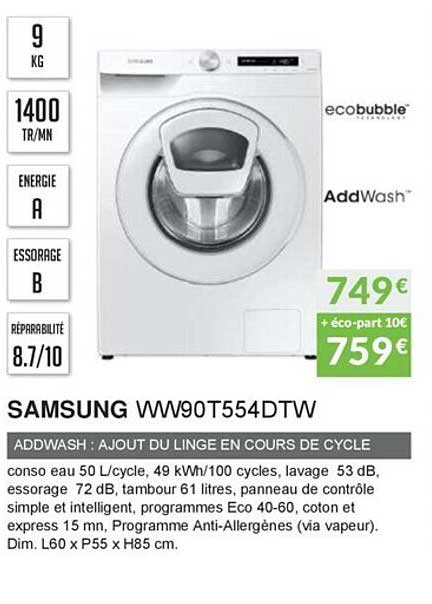 samsung ww90tt554dtw addwash : ajout du linge en cours de cycle