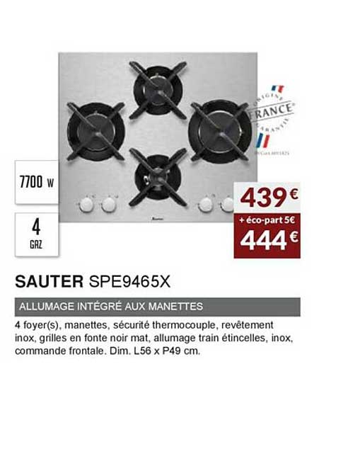 sauteur spe9465x allumage intégré aux manettes