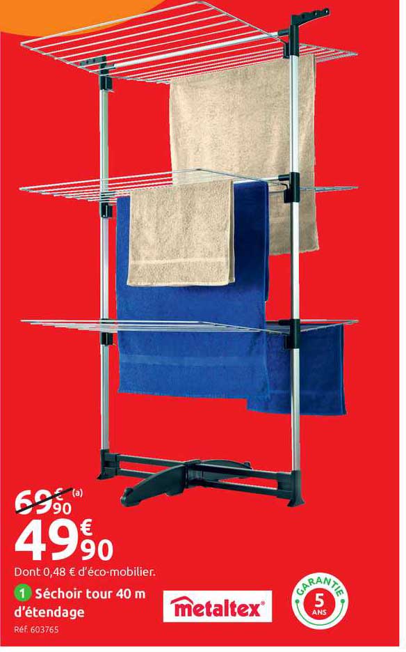 sèchoir tour 40 m d'étendage metaltex