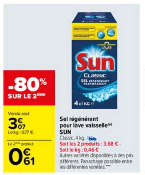sel régénérant pour lave vaisselle sun