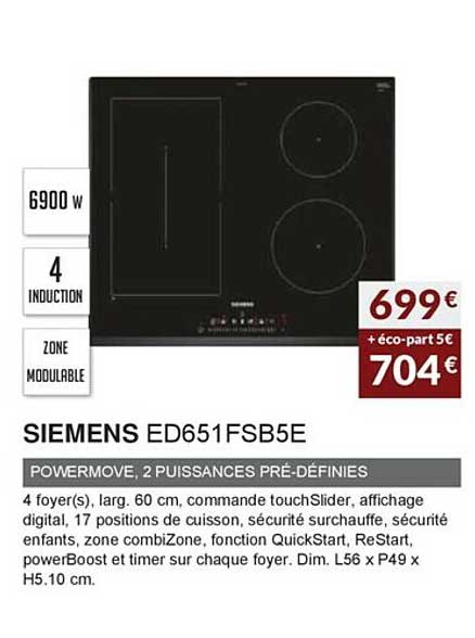 siemens ed651fsb5e powermove 2 puissance pré-définies