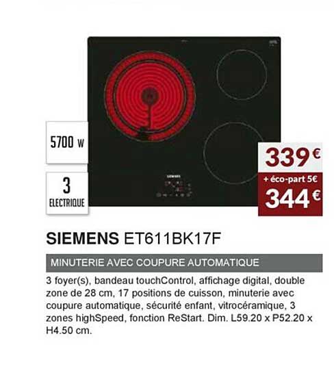siemens et611bk17f minuterie avec coupure automatique