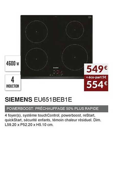 Siemens Eu651beb1e Powerboost : Préchauffage 50% Plus Rapide